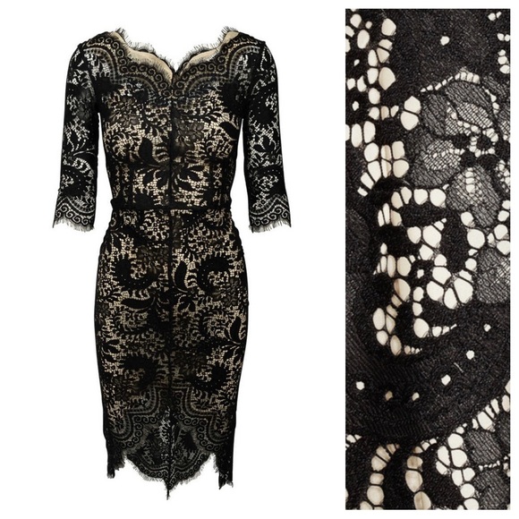 NWT. LOVER Black Lace Horizon Lace Dress with Visible Ecru Lining. Size 10. - Picture 7 of 12
